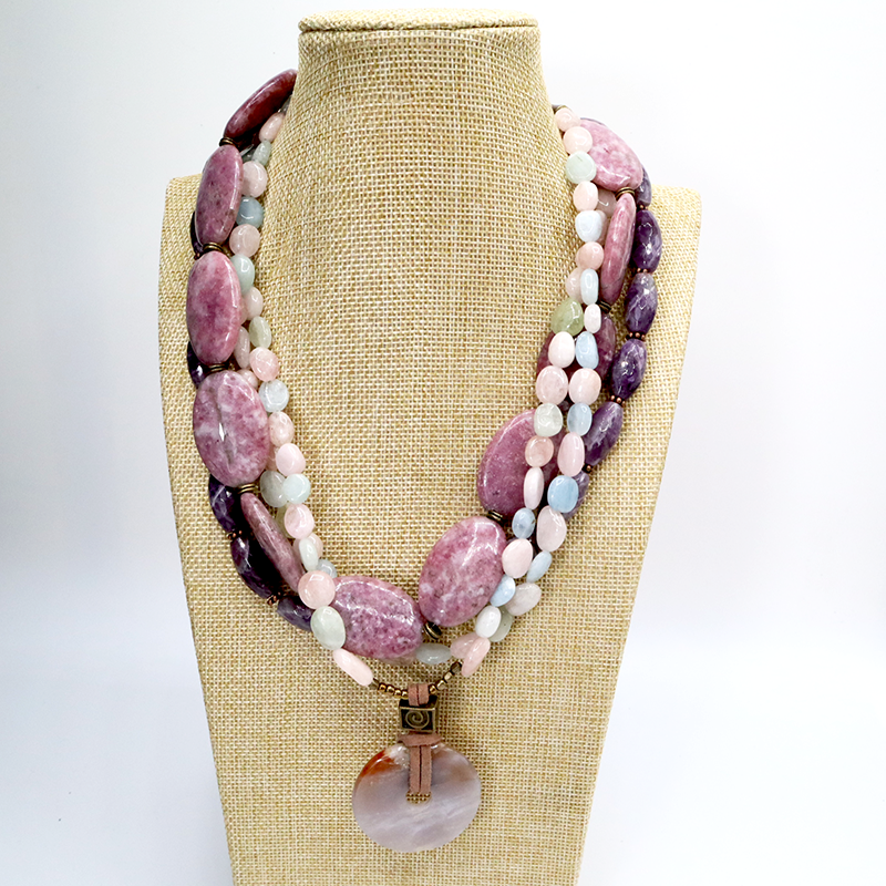 Lepidolith, Amethyst, Beryll Collier