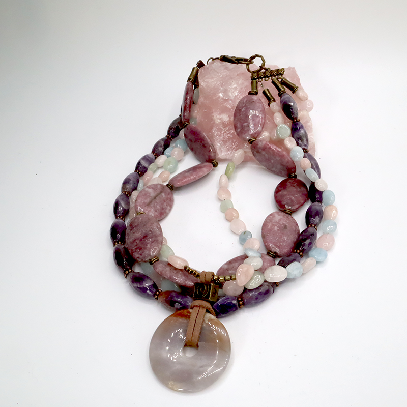 Lepidolith, Amethyst, Beryll Collier