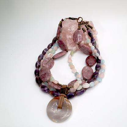 Lepidolith, Amethyst, Beryll Collier