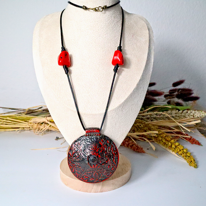 Kordelkette / schwarz-rot