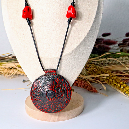 Kordelkette / schwarz-rot