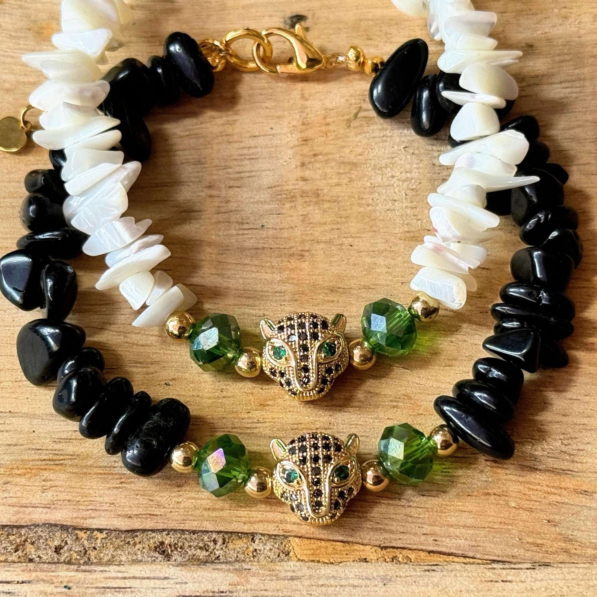 Obsidian, Muschelperlen, Armband 
